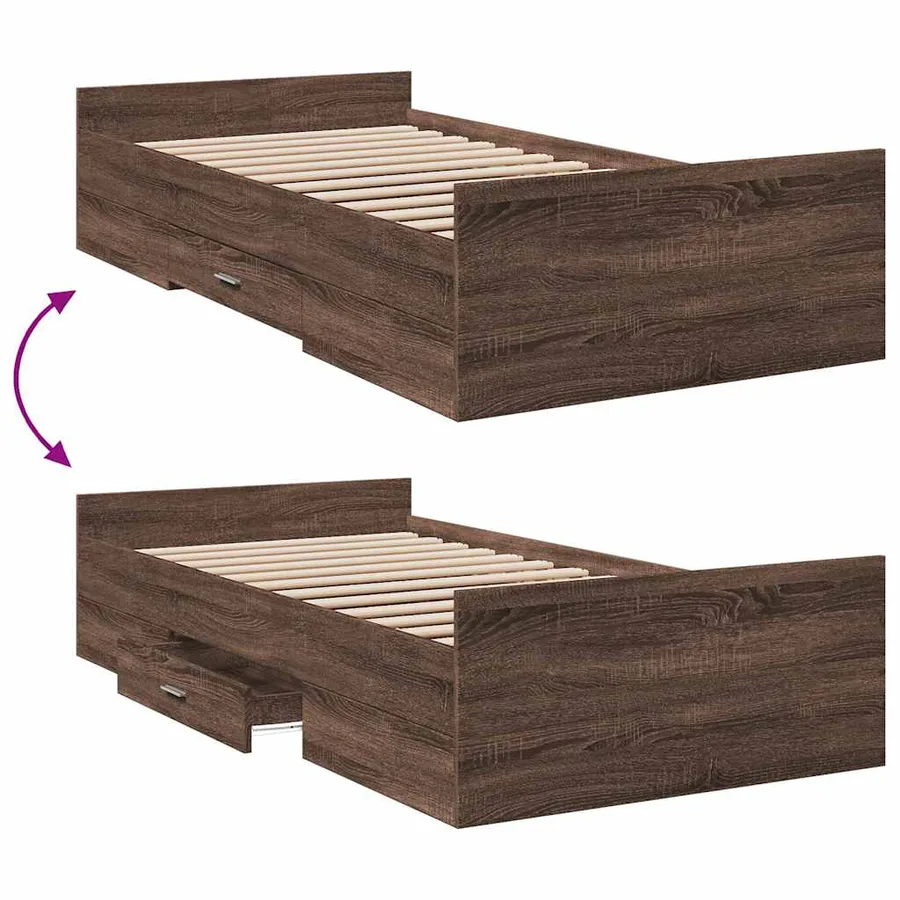 Cadre de lit avec tiroirs sans matelas chêne marron 100x200 cm - 7
