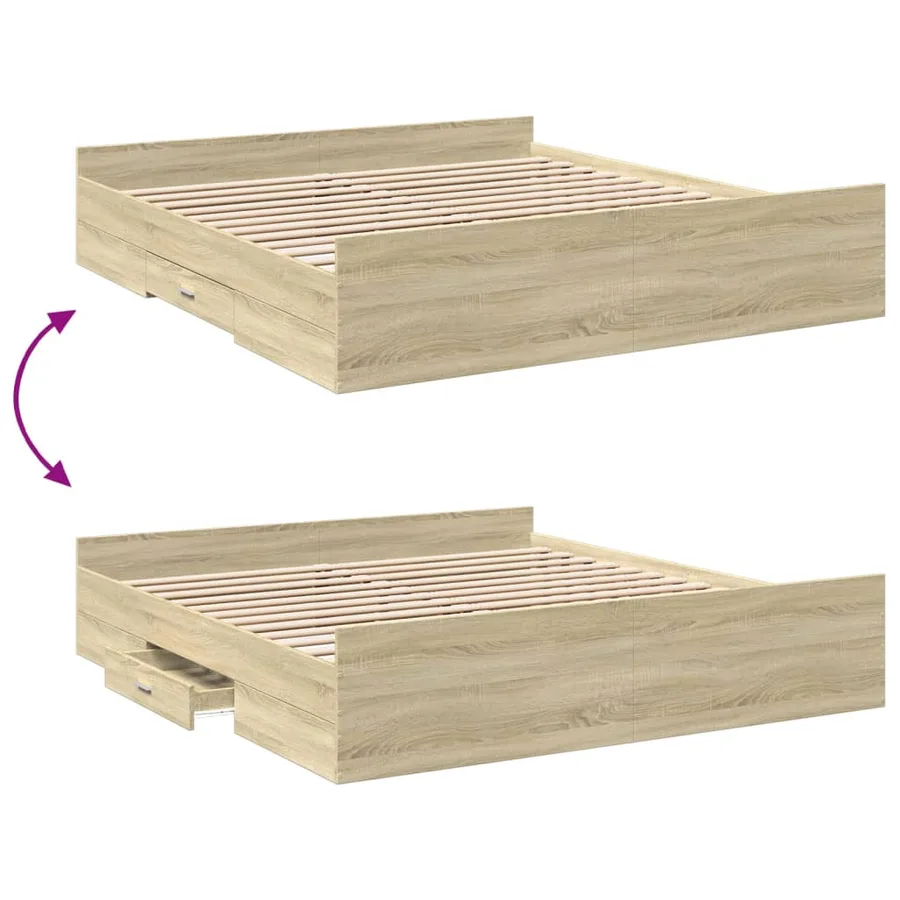 Cadre de lit avec tiroirs sans matelas chêne sonoma 200x200 cm - 7