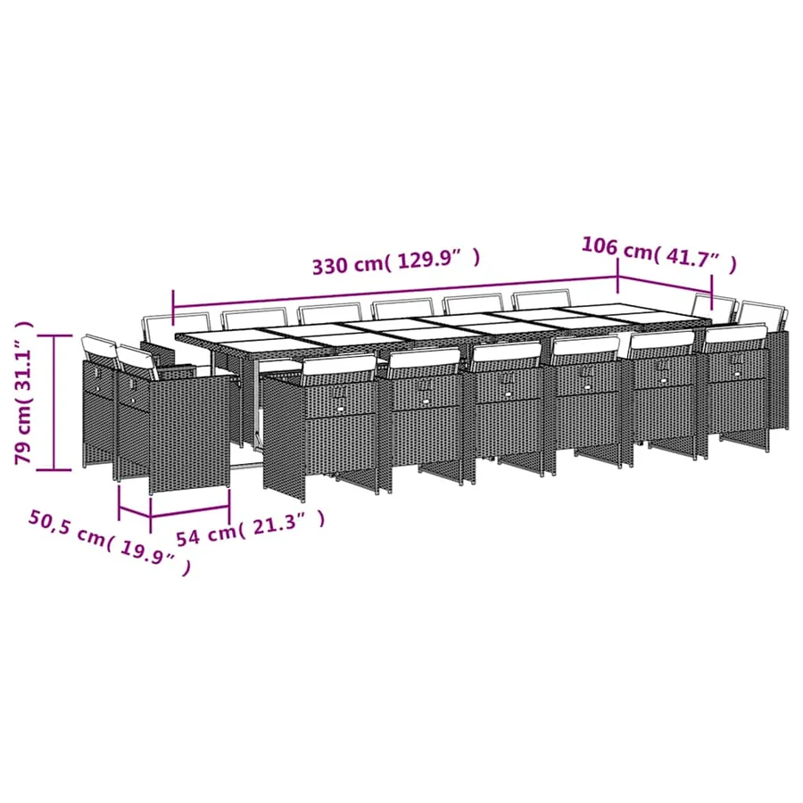 Ensemble à manger de jardin et coussins 17 pcs marron rotin - 5