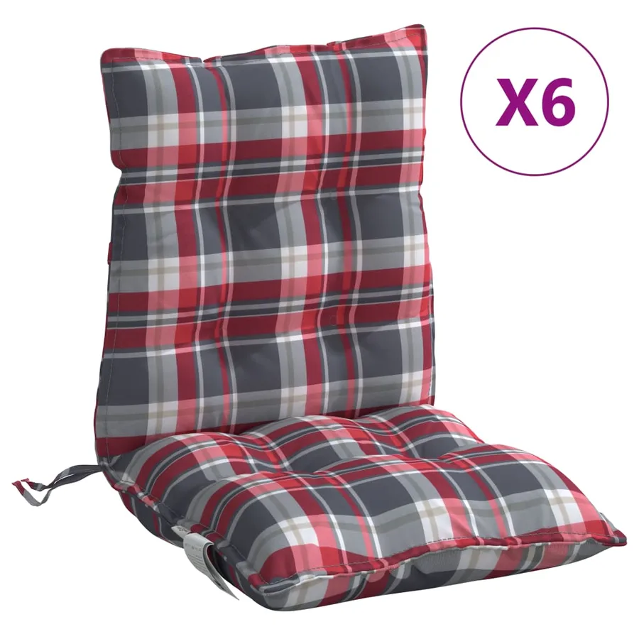 Coussins de chaise à dossier bas lot de 6 motif carreaux rouge - 2