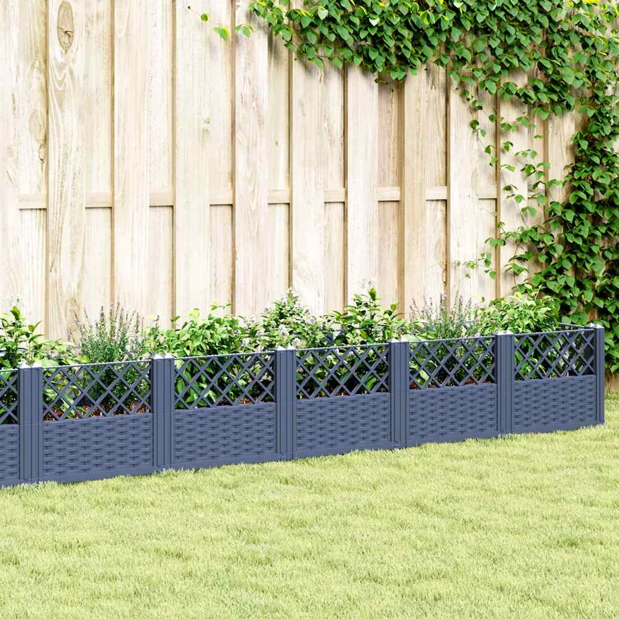 Jardinière avec piquets bleu gris 363,5x43,5x43,5 cm PP