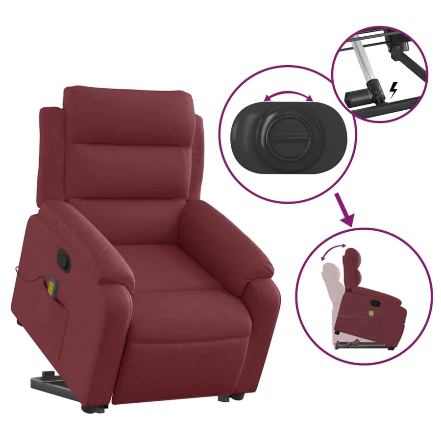 Fauteuil inclinable de massage Rouge bordeaux Tissu - 6