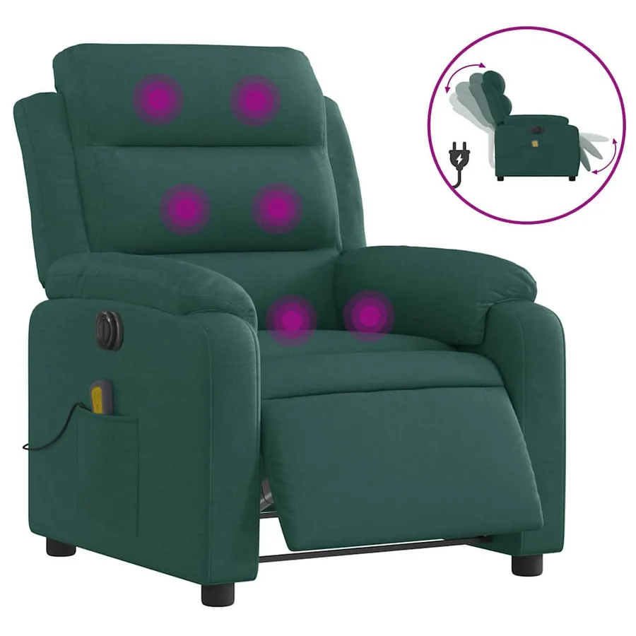 Fauteuil de massage inclinable électrique Vert foncé Tissu - 2