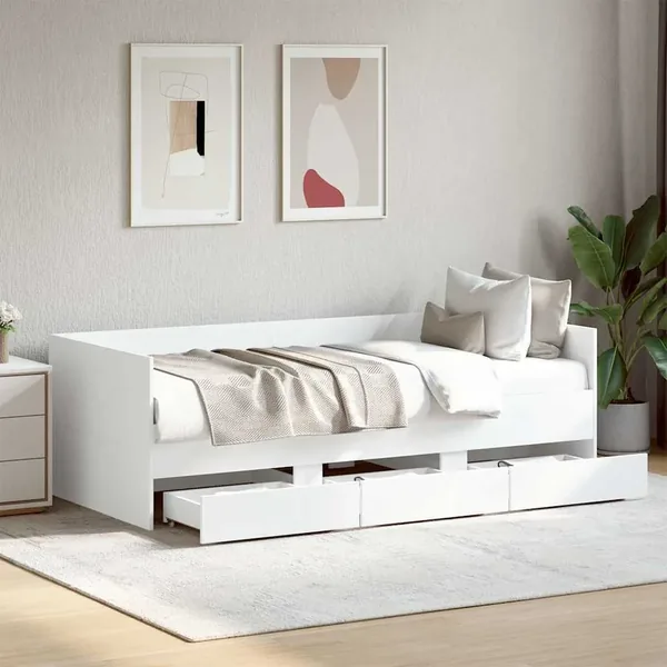 Lit de jour avec tiroirs sans matelas blanc 75x190 cm