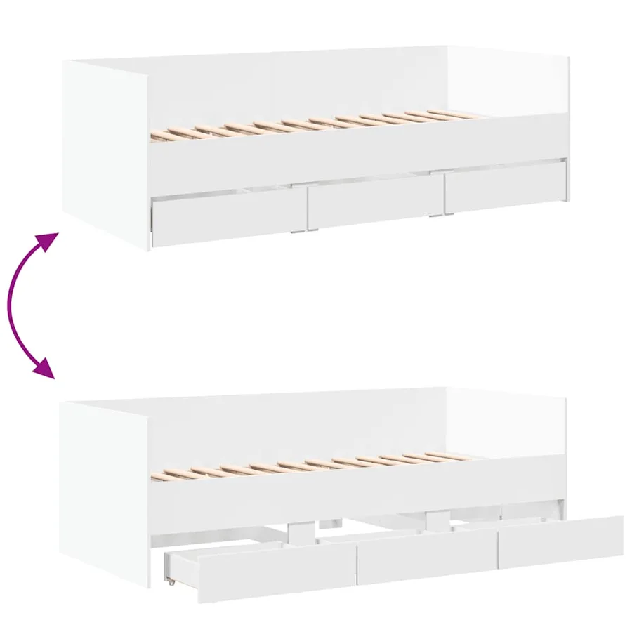 Lit de jour avec tiroirs sans matelas blanc 75x190 cm - 8