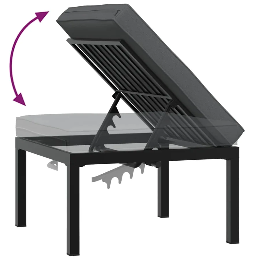 Tabouret de jardin avec coussin noir aluminium - 6