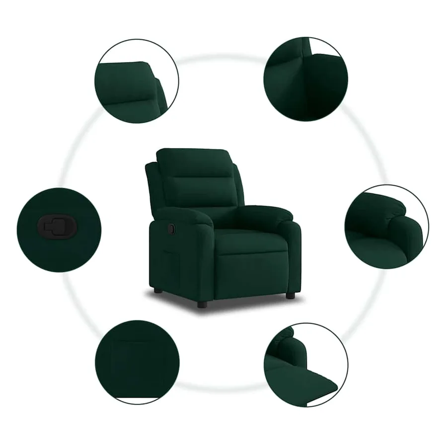 Fauteuil inclinable vert foncé velours - 5