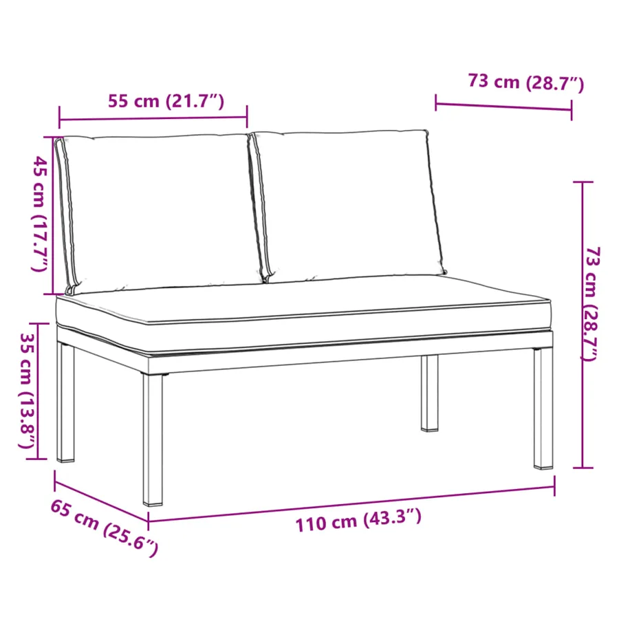 Banc de jardin avec coussins noir aluminium - 8