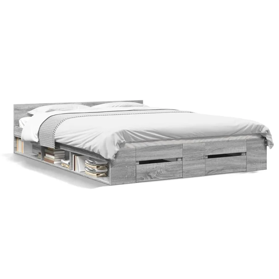 Cadre de lit avec tiroirs sans matelas sonoma gris 135x190 cm - 2