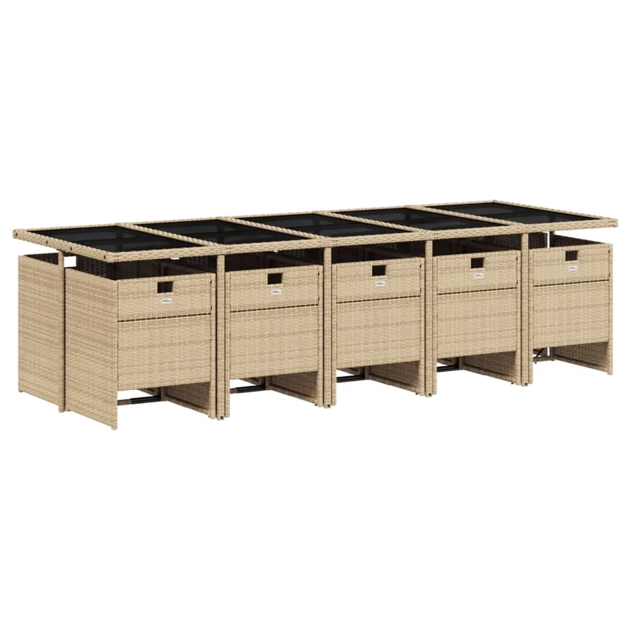 Ensemble à manger de jardin et coussins 11 pcs beige poly rotin - 3