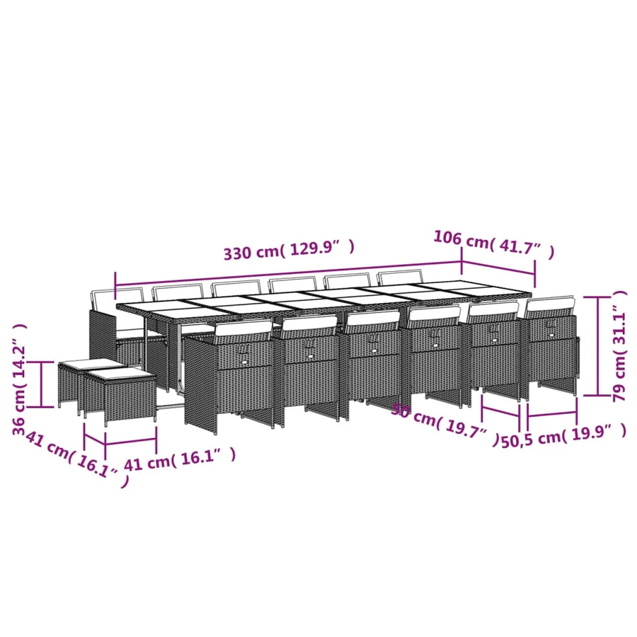 Ensemble à manger de jardin 17 pcs coussins noir résine tressée - 11