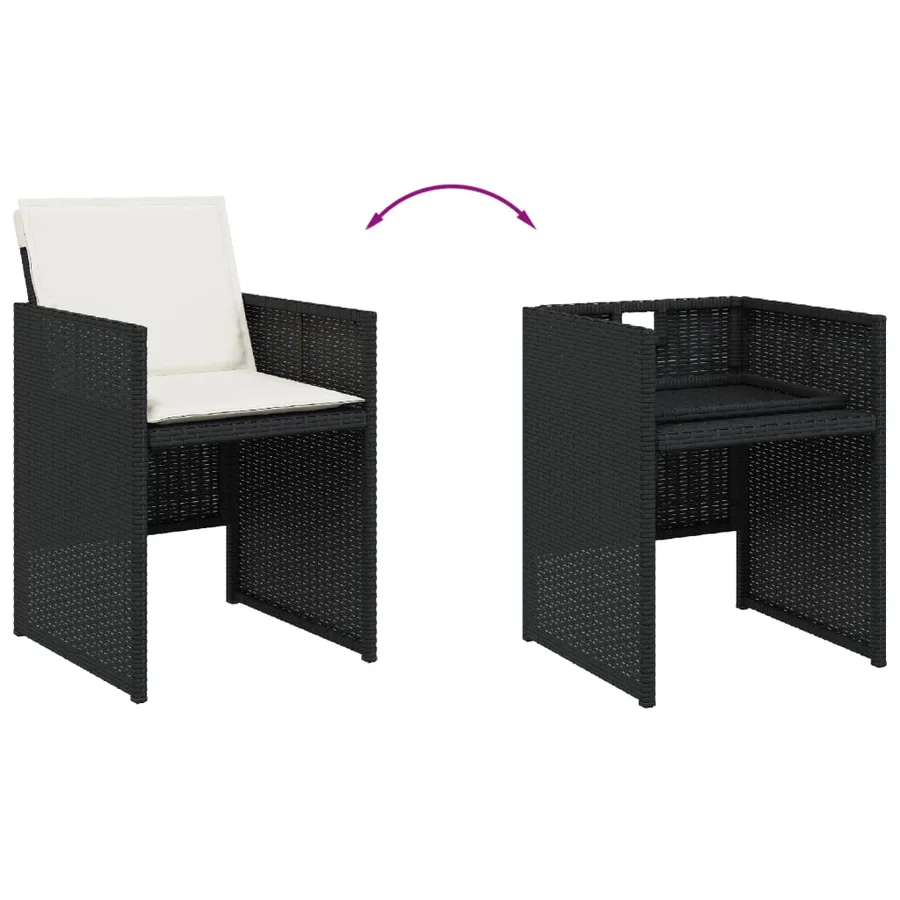 Ensemble à manger de jardin 9pcs coussins noir résine tressée - 5