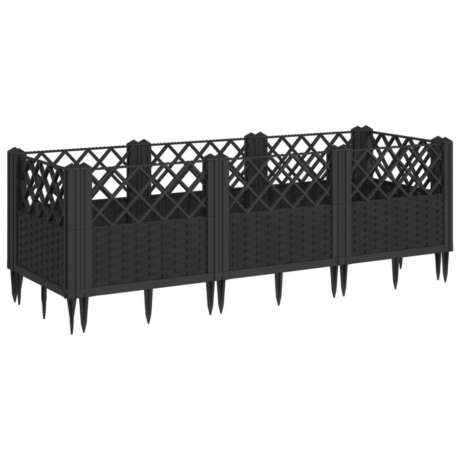 Jardinière avec piquets noir 123,5x43,5x43,5 cm PP - 2
