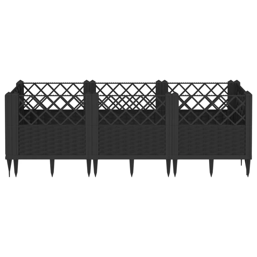 Jardinière avec piquets noir 123,5x43,5x43,5 cm PP - 3
