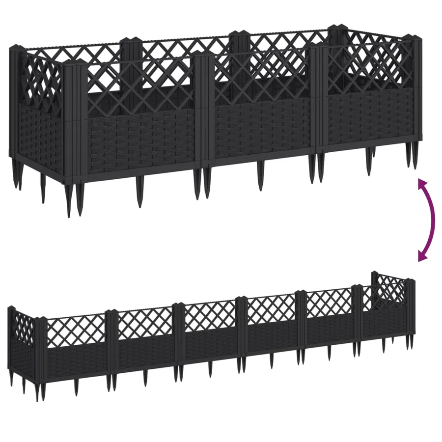 Jardinière avec piquets noir 123,5x43,5x43,5 cm PP - 6
