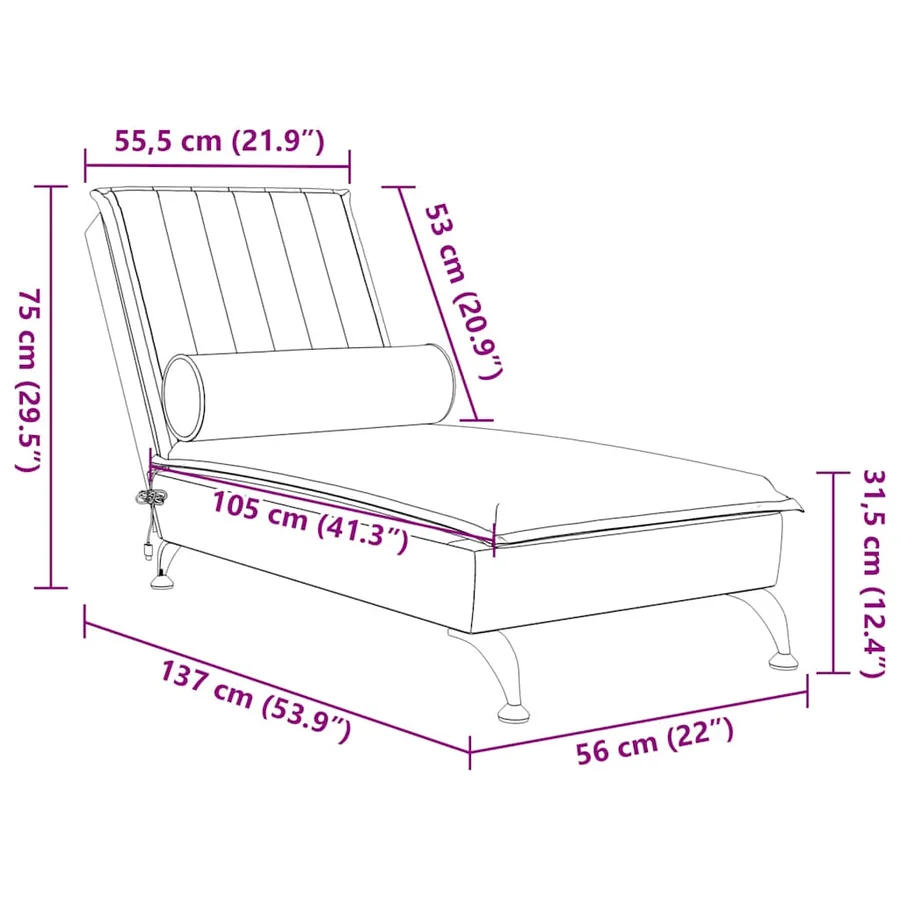 Chaise longue de massage avec traversin noir velours - 10