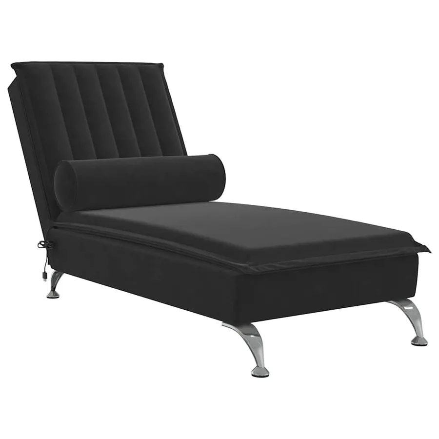Chaise longue de massage avec traversin noir velours - 2
