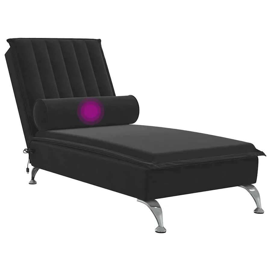 Chaise longue de massage avec traversin noir velours - 7