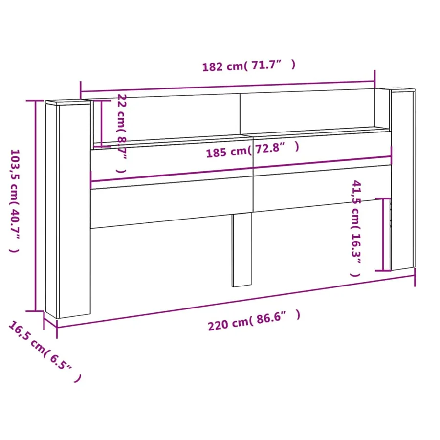 Armoire tête de lit avec LED gris béton 220x16,5x103,5 cm - 14