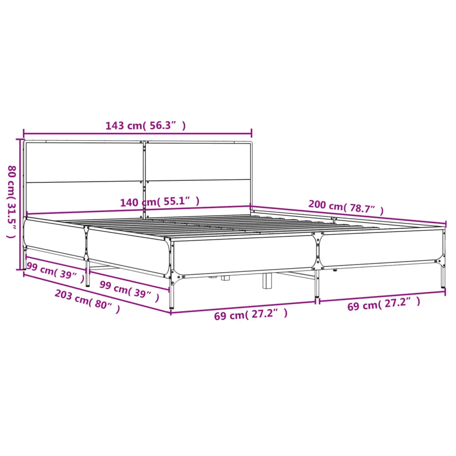 Cadre de lit sans matelas chêne sonoma 140x200 cm - 9