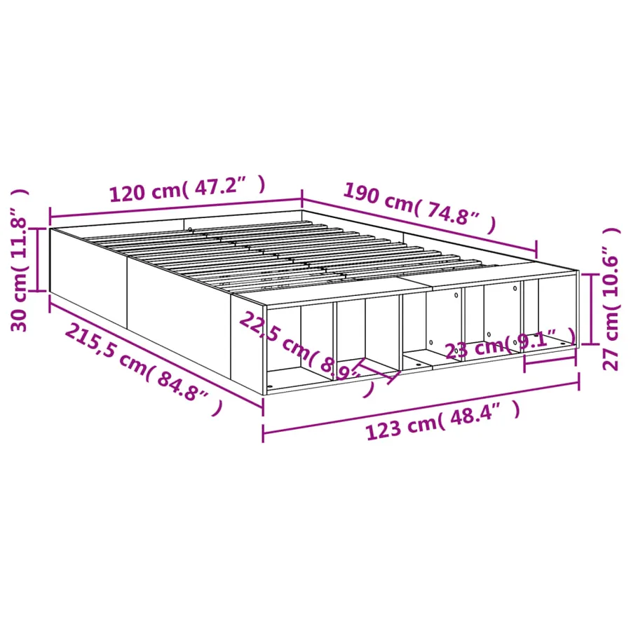Cadre de lit sans matelas chêne sonoma 120x190 cm - 10