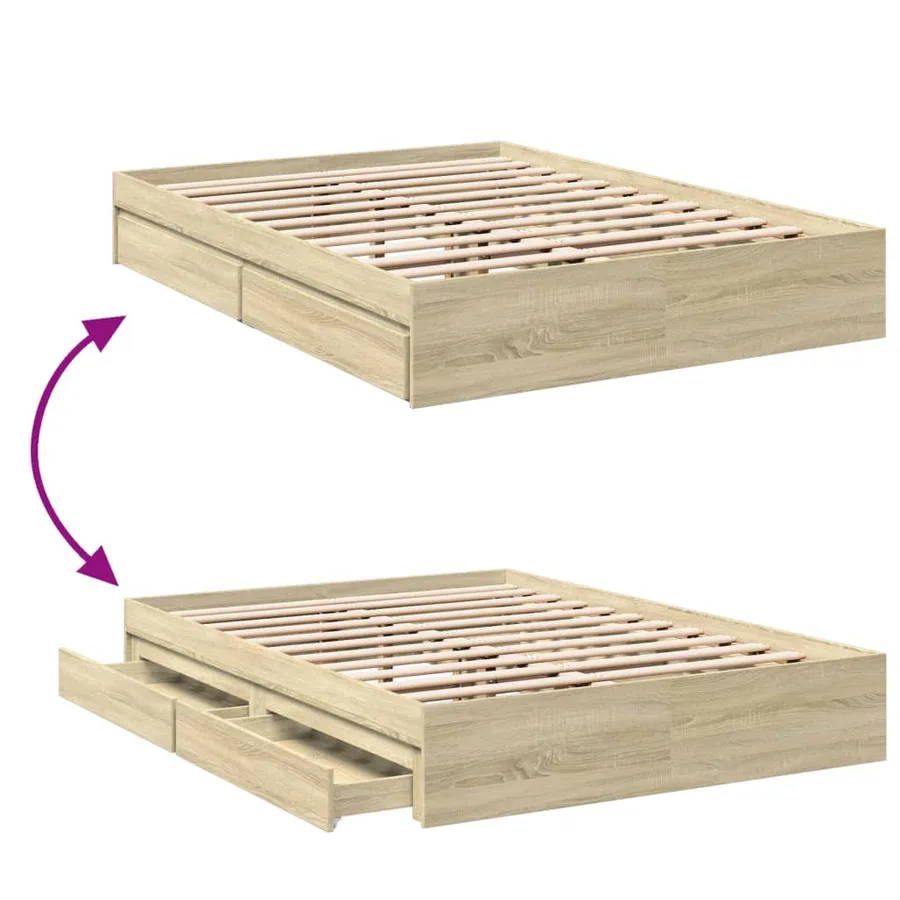 Cadre de lit avec tiroirs sans matelas chêne sonoma 120x190 cm - 7