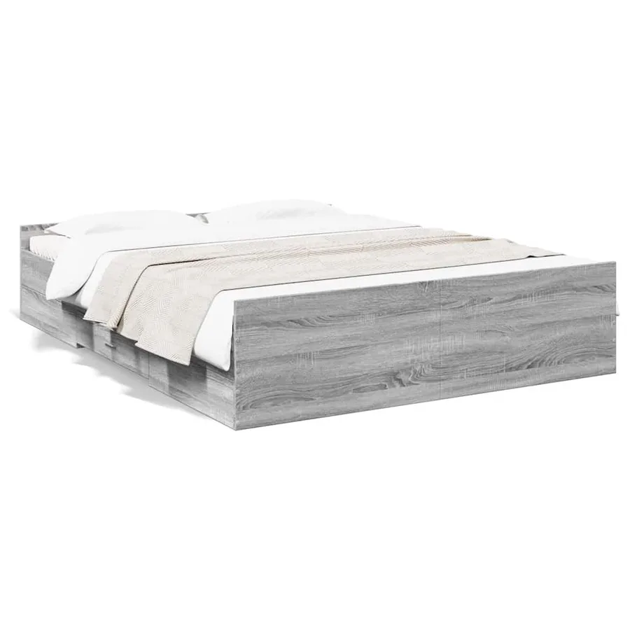 Cadre de lit avec tiroirs sans matelas sonoma gris 160x200 cm - 2