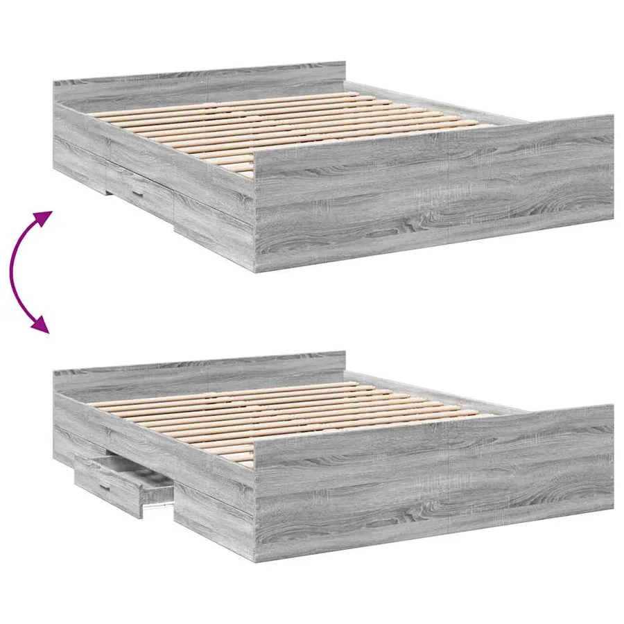 Cadre de lit avec tiroirs sans matelas sonoma gris 160x200 cm - 7