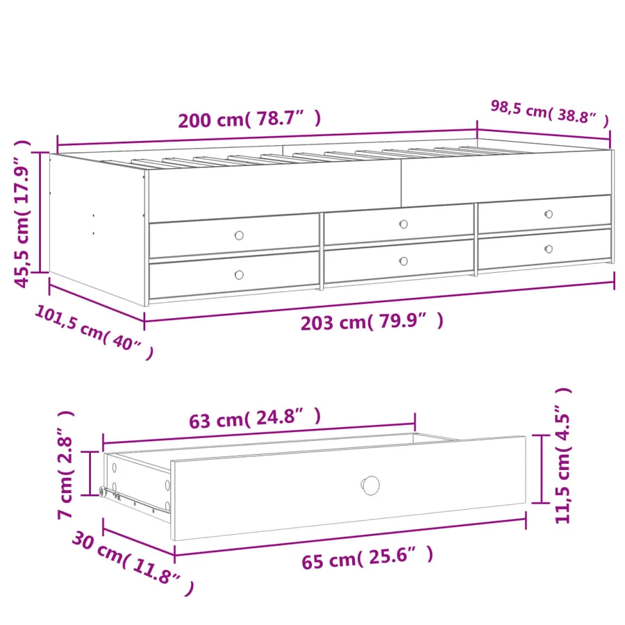 Lit de jour avec tiroirs sans matelas gris béton 100x200 cm - 10