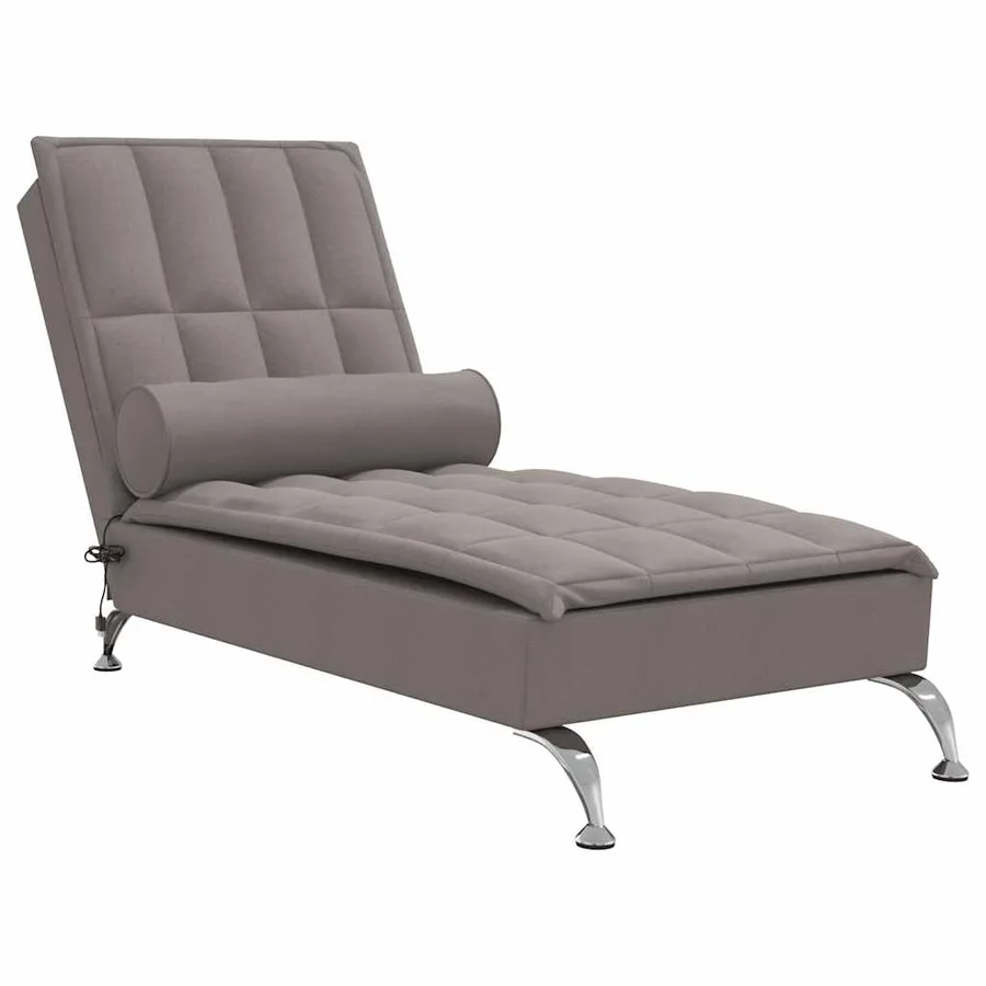 Chaise longue de massage avec traversin taupe tissu - 2