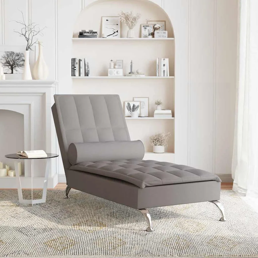 Chaise longue de massage avec traversin taupe tissu - 3