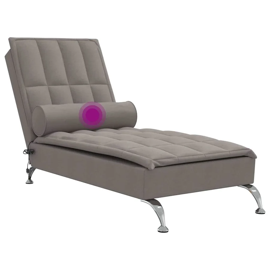 Chaise longue de massage avec traversin taupe tissu - 7