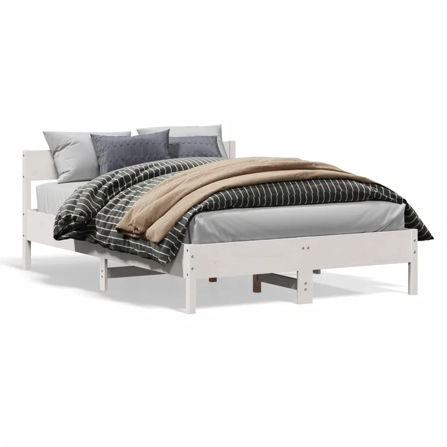 Cadre de lit sans matelas blanc 120x190 cm bois de pin massif - 2