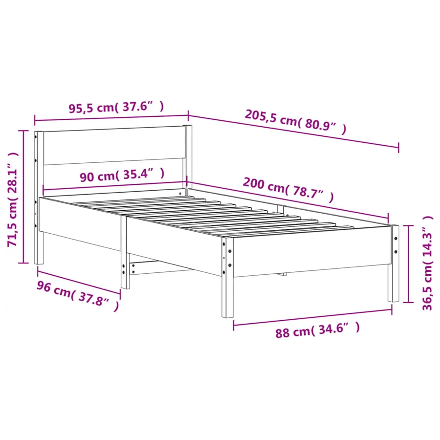 Cadre de lit sans matelas blanc 90x200 cm bois de pin massif - 9