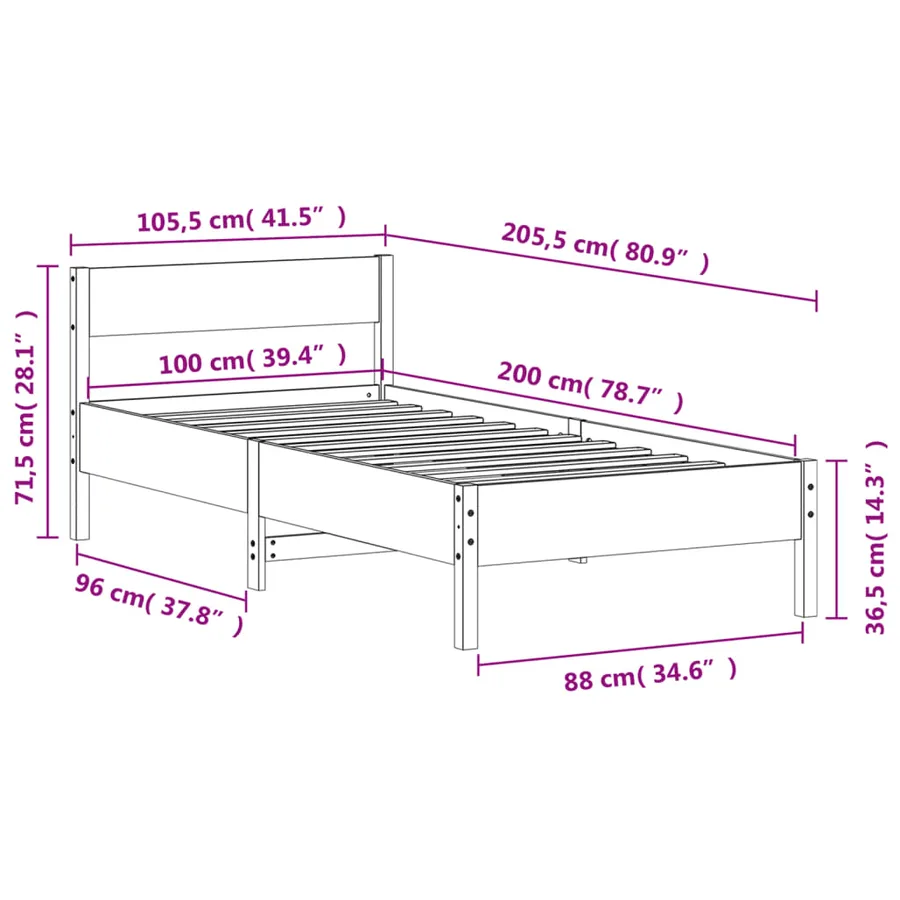 Cadre de lit sans matelas cire marron 100x200cm bois pin massif - 9