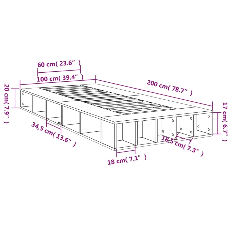Cadre de lit sans matelas chêne fumé 100x200 cm - 10