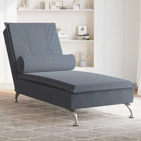 Chaise longue de massage avec traversin gris foncé velours