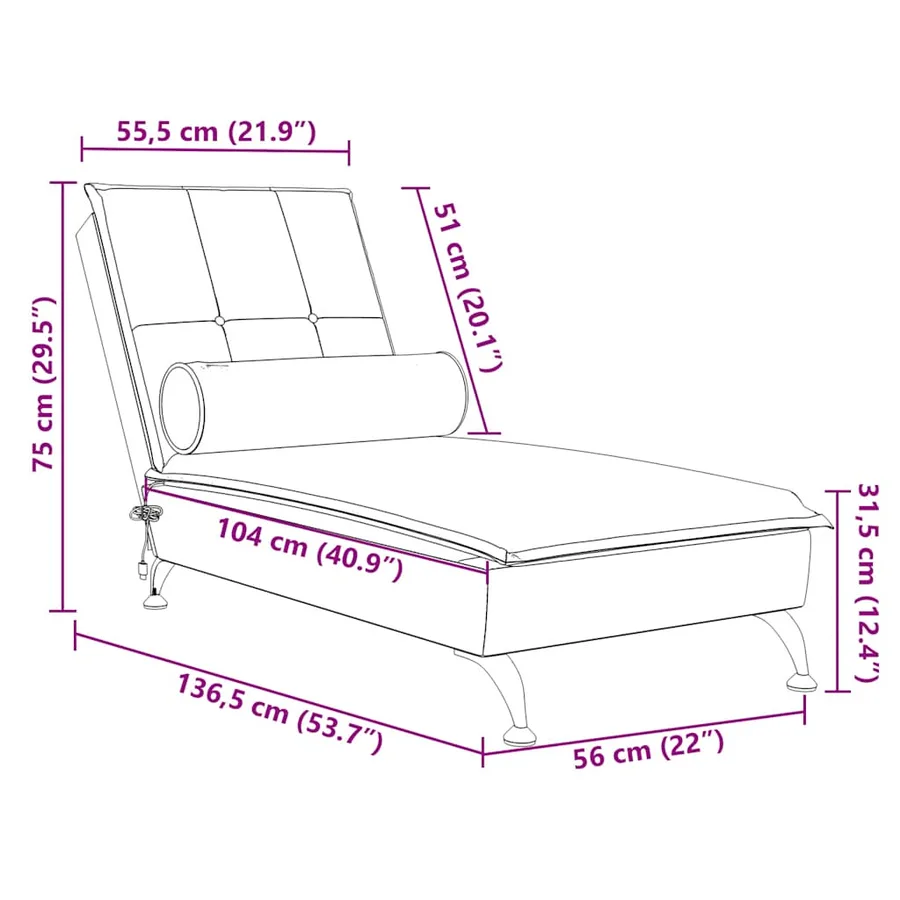 Chaise longue de massage avec traversin gris foncé velours - 10