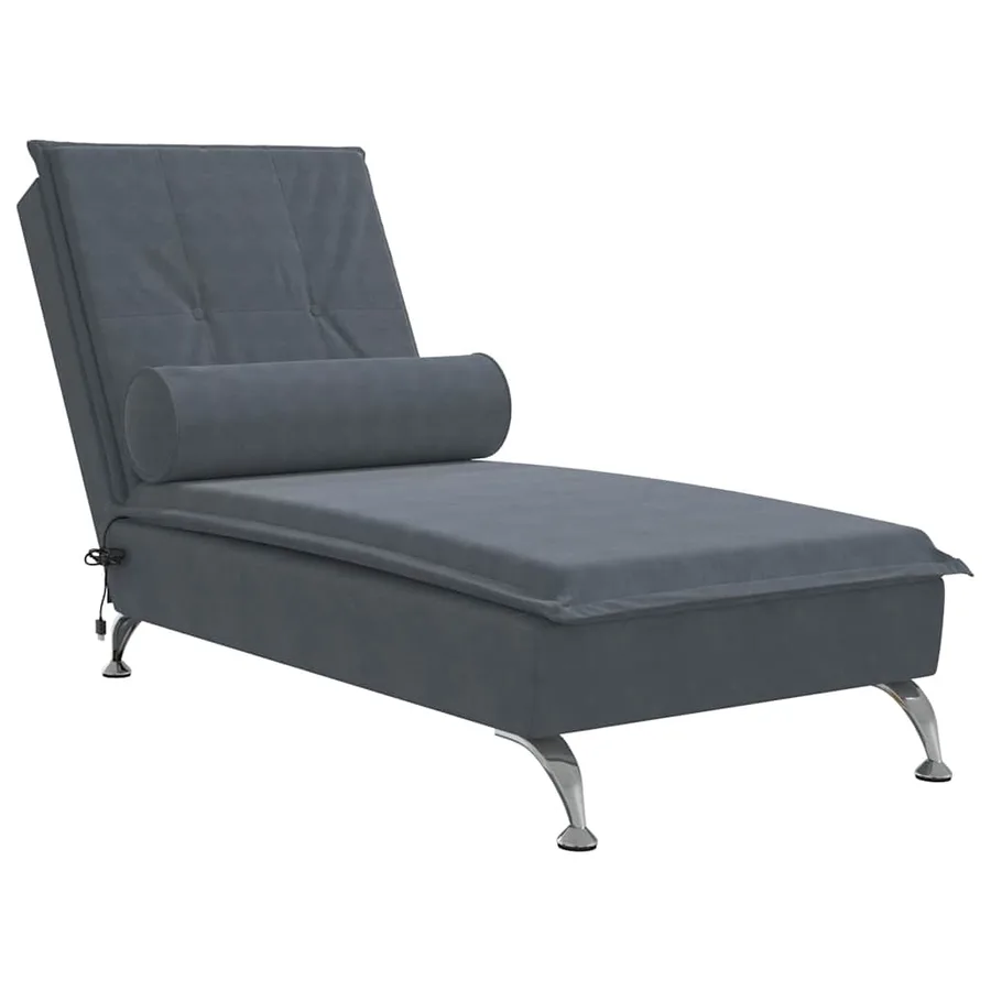 Chaise longue de massage avec traversin gris foncé velours - 2