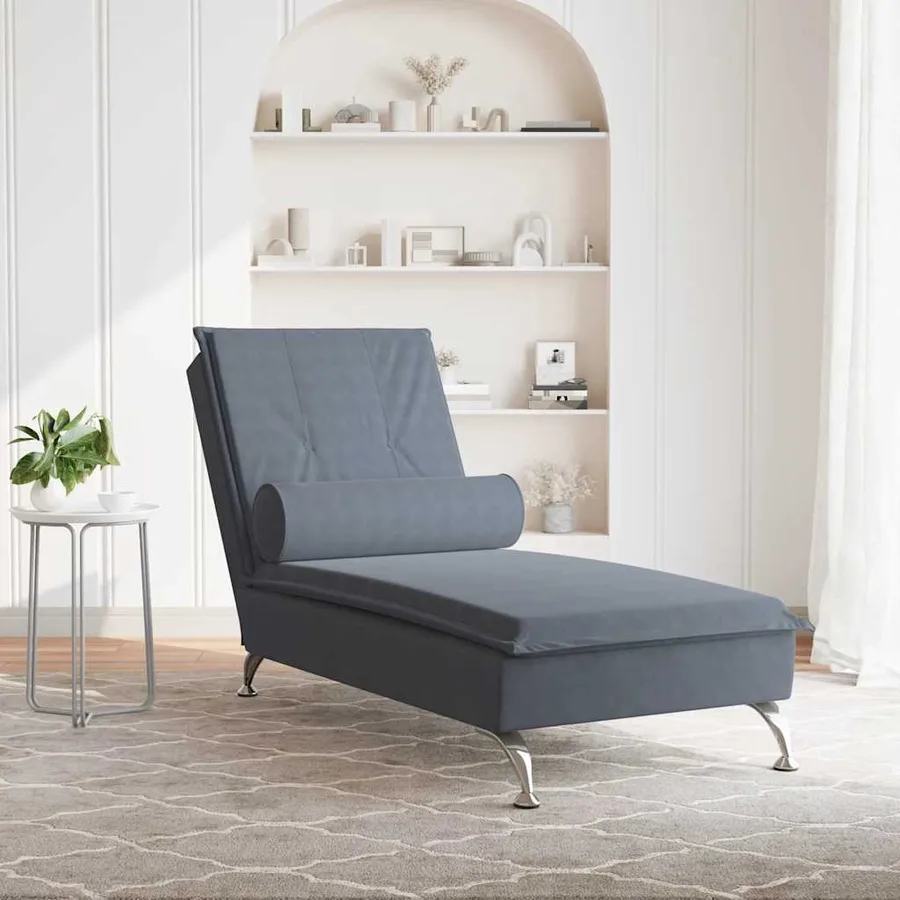Chaise longue de massage avec traversin gris foncé velours - 3