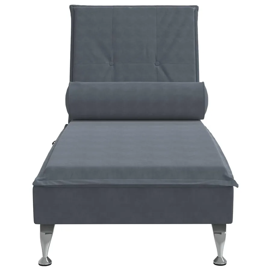 Chaise longue de massage avec traversin gris foncé velours - 4