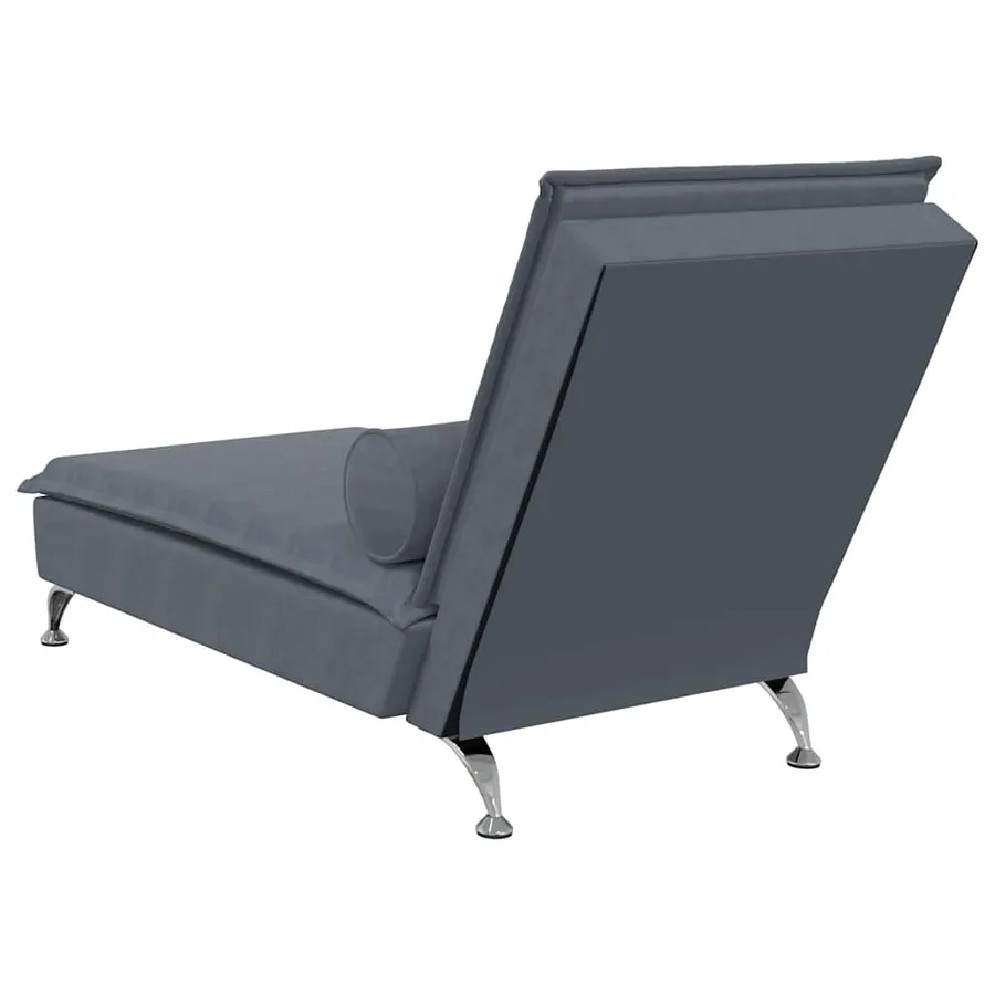 Chaise longue de massage avec traversin gris foncé velours - 6
