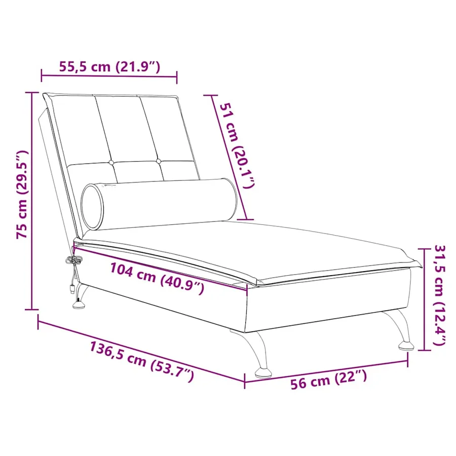 Chaise longue de massage avec traversin rose velours - 10