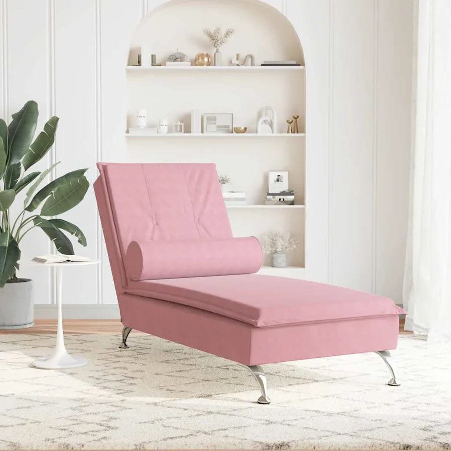 Chaise longue de massage avec traversin rose velours - 3