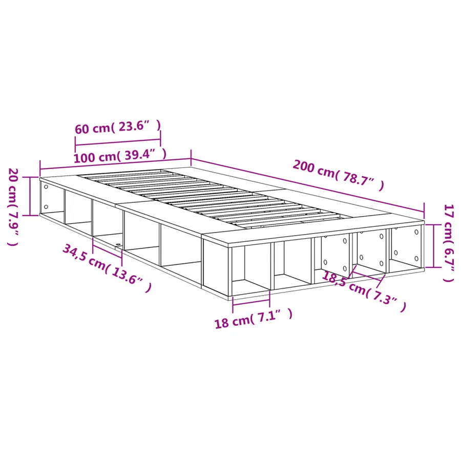 Cadre de lit sans matelas chêne marron 100x200 cm - 10
