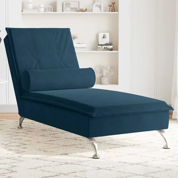 Chaise longue de massage avec traversin bleu velours