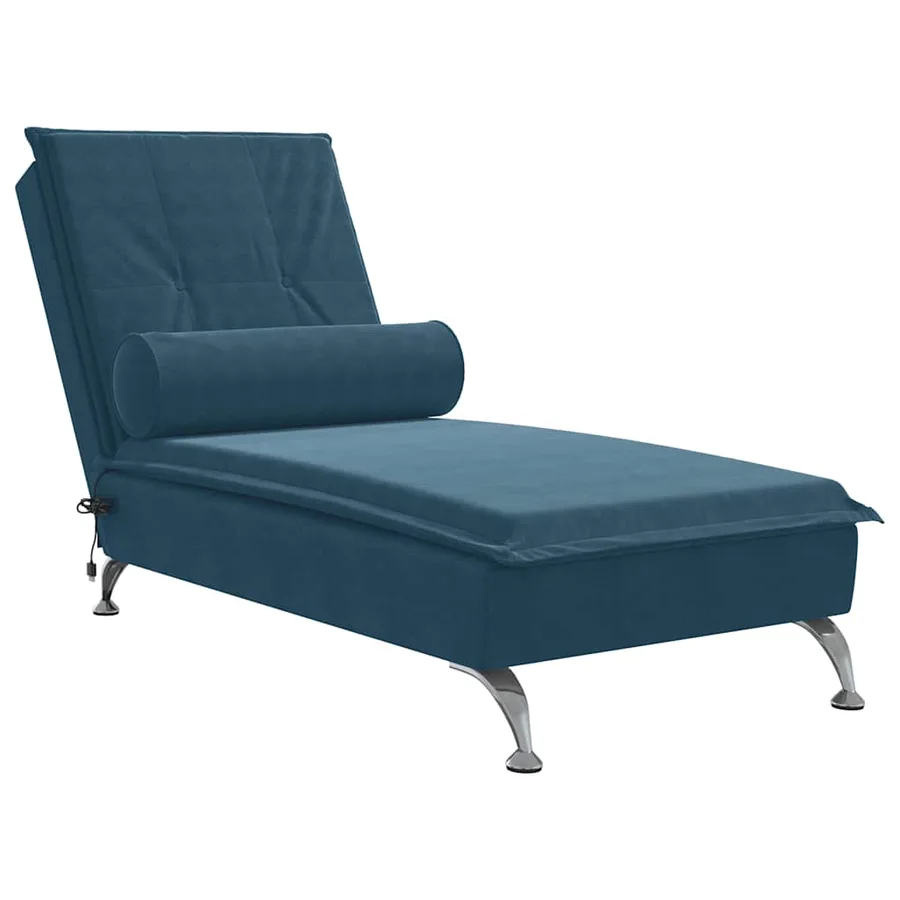 Chaise longue de massage avec traversin bleu velours - 2