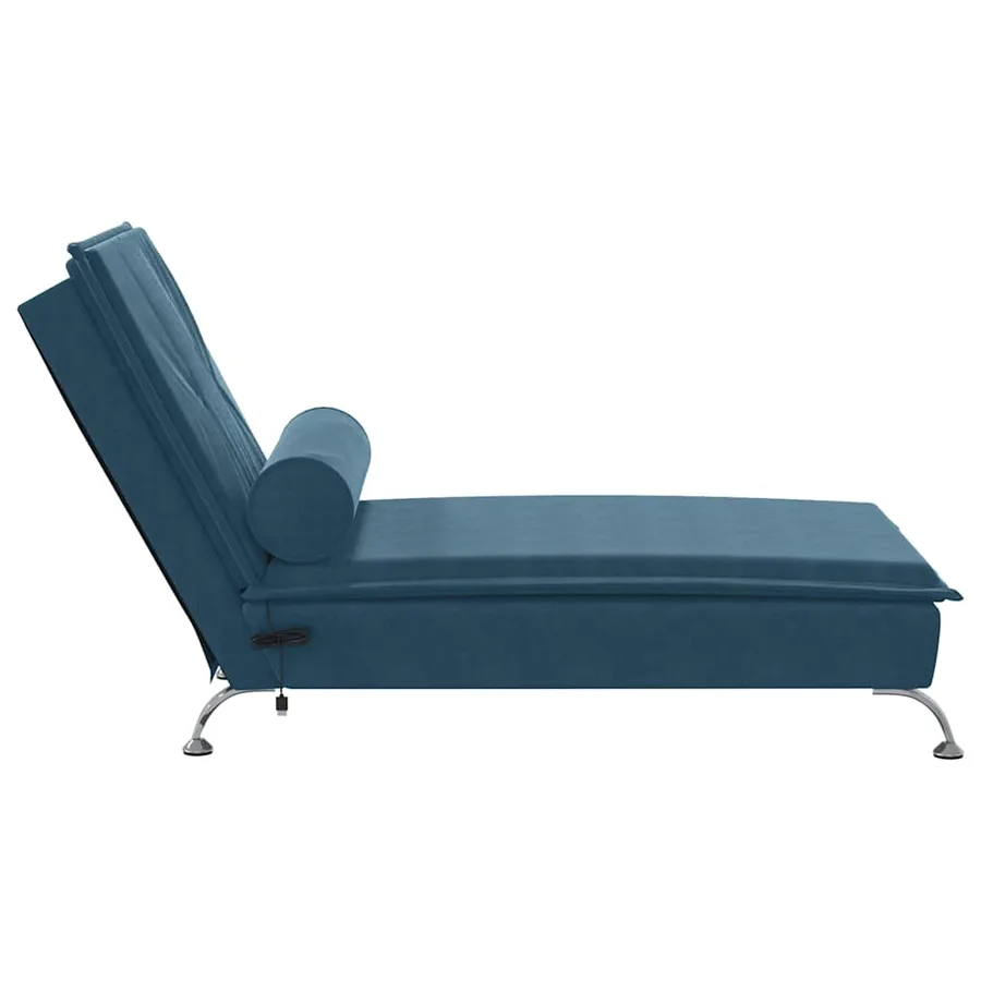 Chaise longue de massage avec traversin bleu velours - 5