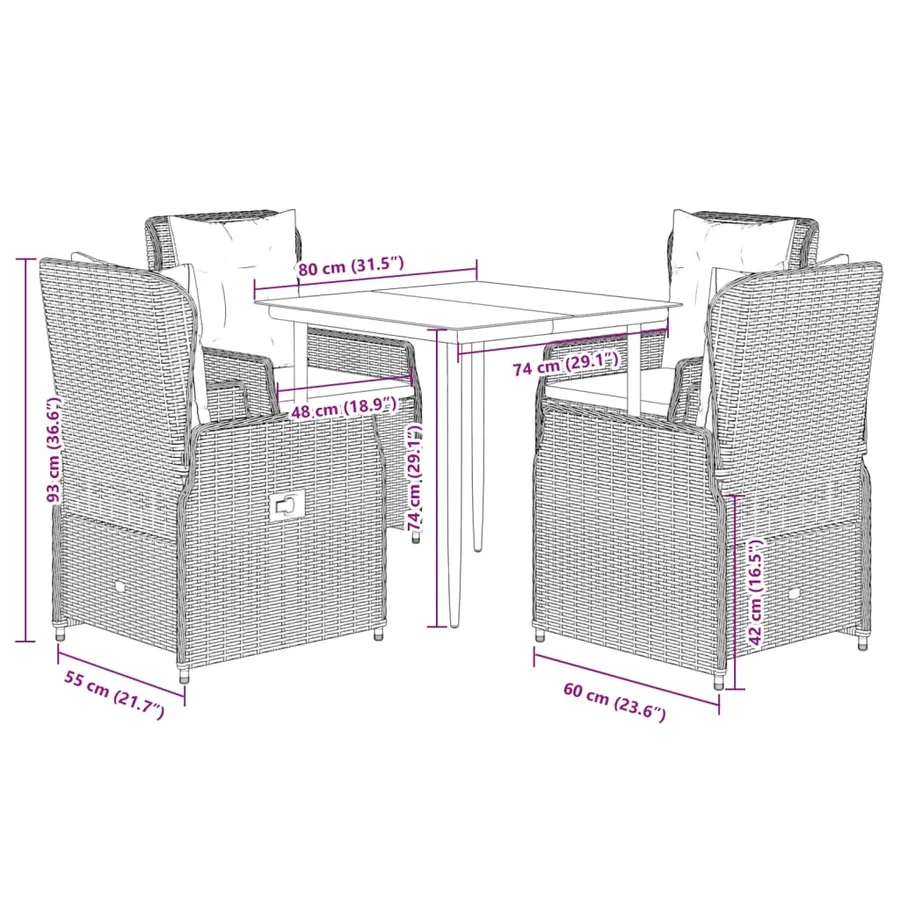 Ensemble à manger de jardin coussins 5pcs Noir Résine tressée - 8