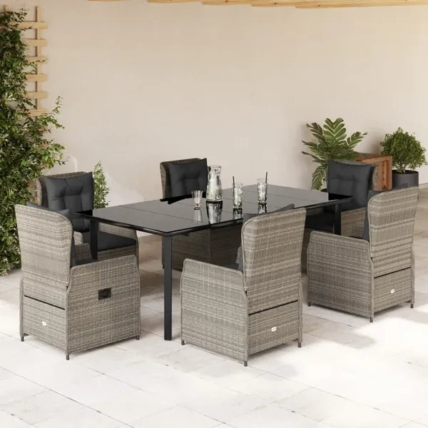 Ensemble à manger de jardin et coussins 7 pcs gris clair rotin